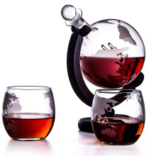 Custom-Made Globe-Shaped Sailing-Shaped Glass Wine Bottle Set